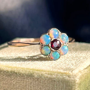 Edwardian Gold Opal Ruby Cluster Ring