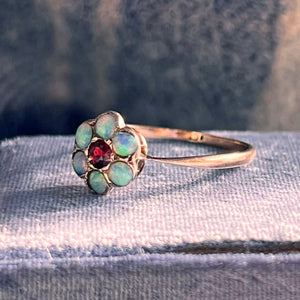 Edwardian Gold Opal Ruby Cluster Ring