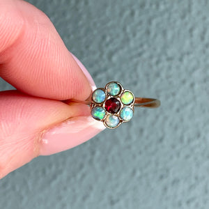 Edwardian Gold Opal Ruby Cluster Ring