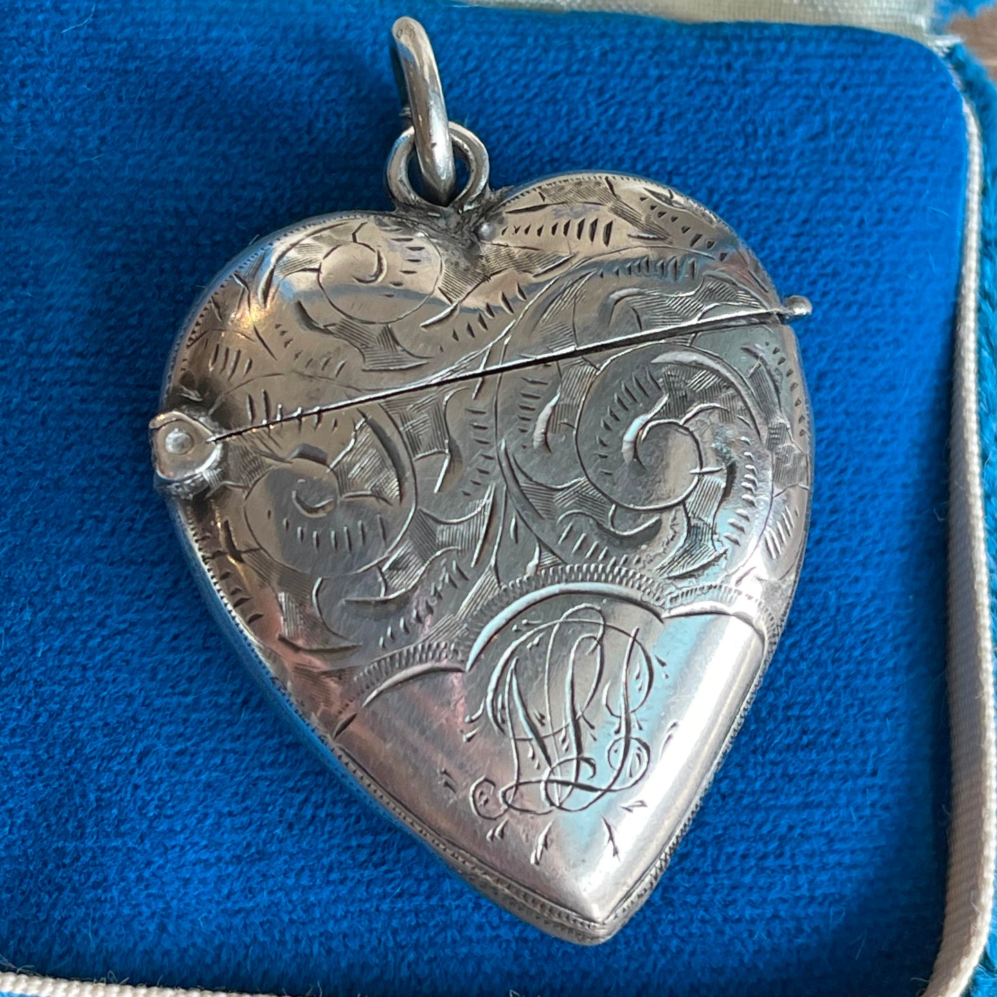 Antique Victorian Silver Heart Match Safe Vesta Pendant, 1897