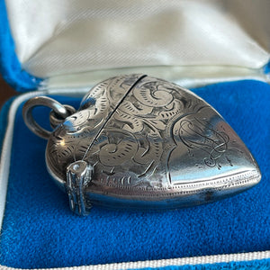 Antique Victorian Silver Heart Match Safe Vesta Pendant, 1897