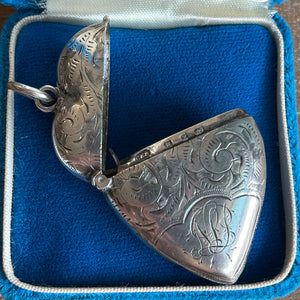 Antique Victorian Silver Heart Match Safe Vesta Pendant, 1897