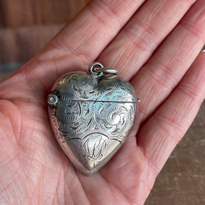 Antique Victorian Silver Heart Match Safe Vesta Pendant, 1897