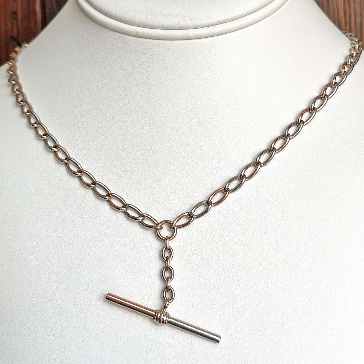 Edwardian Platinum Gold Watch Chain Necklace