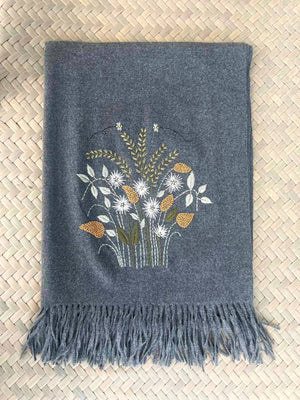 Flower Garden Grey Cashmere Scarf