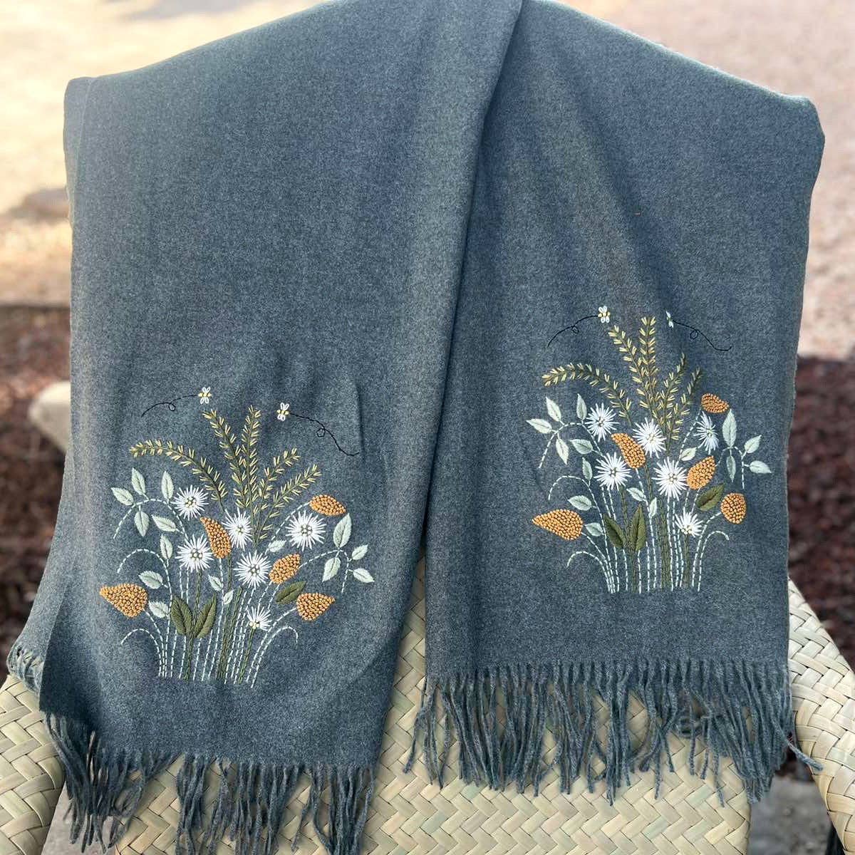 Flower Garden Grey Cashmere Scarf