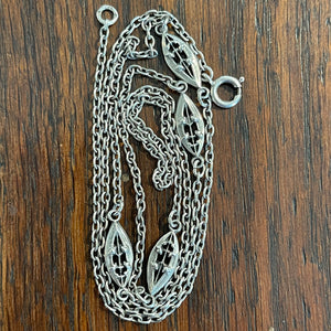 Antique French Art Nouveau Silver Station Chain with Lily of the Valley Motif