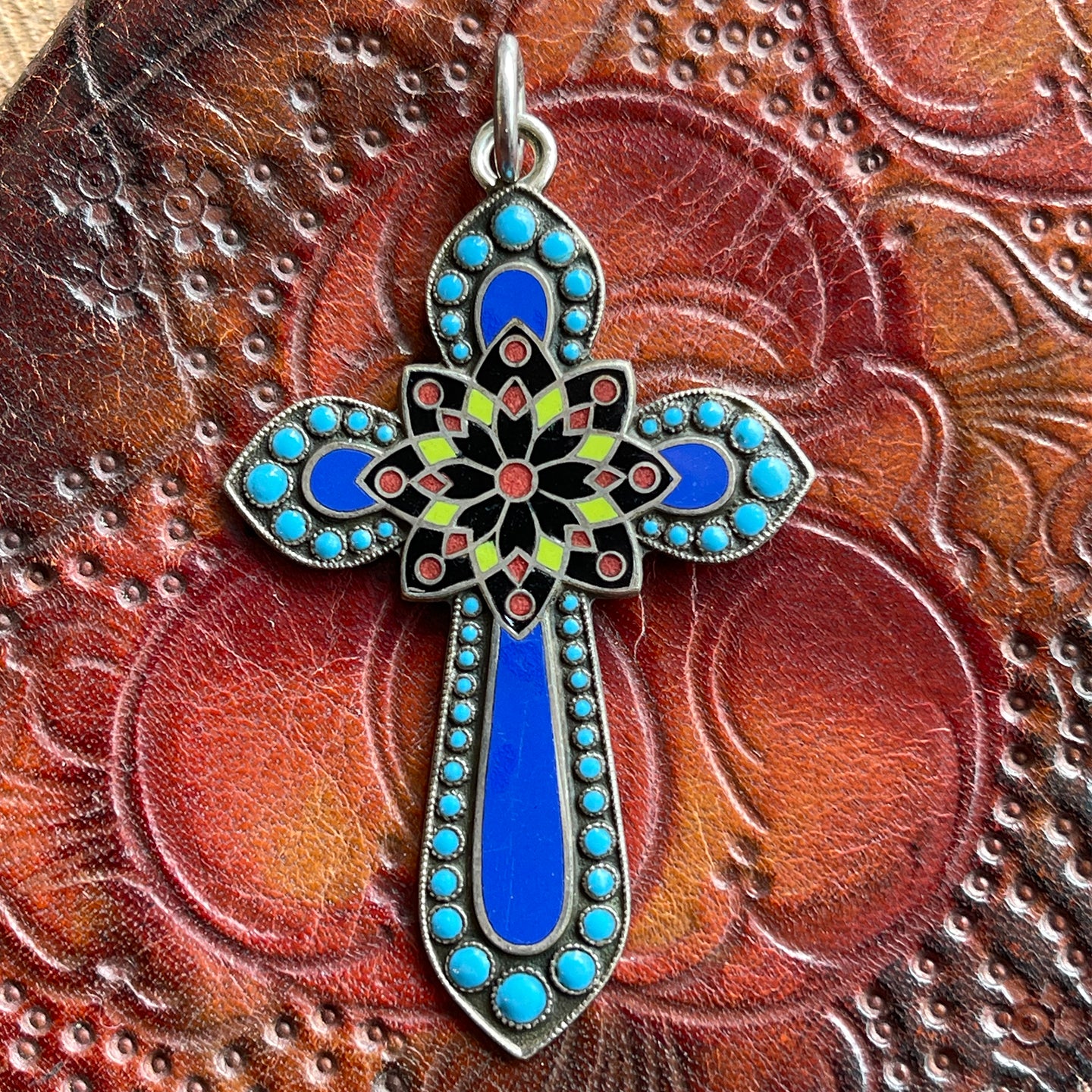 Antique Enamel and Turquoise Cross Pendant, c. 1900