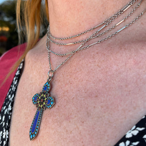 Antique Enamel and Turquoise Cross Pendant, c. 1900