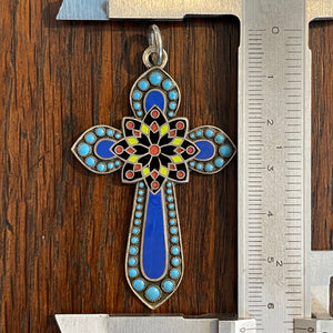 Antique Enamel and Turquoise Cross Pendant, c. 1900