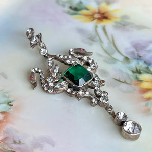 Austro-Hungarian Silver Pendant with Emerald-Green Paste and Swans, c. 1880