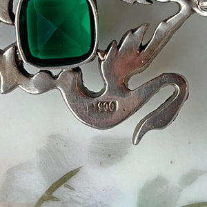 Austro-Hungarian Silver Pendant with Emerald-Green Paste and Swans, c. 1880