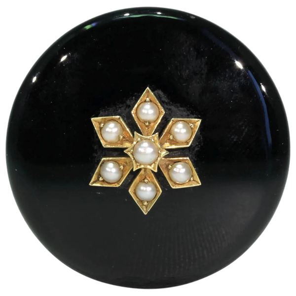 Antique Gold Black Onyx Pearl Memorial Brooch Pin 18kt - Victoria 