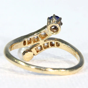 Antique Sapphire Pearl Diamond Bypass Ring