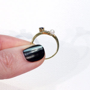 Antique Sapphire Pearl Diamond Bypass Ring