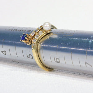 Antique Sapphire Pearl Diamond Bypass Ring