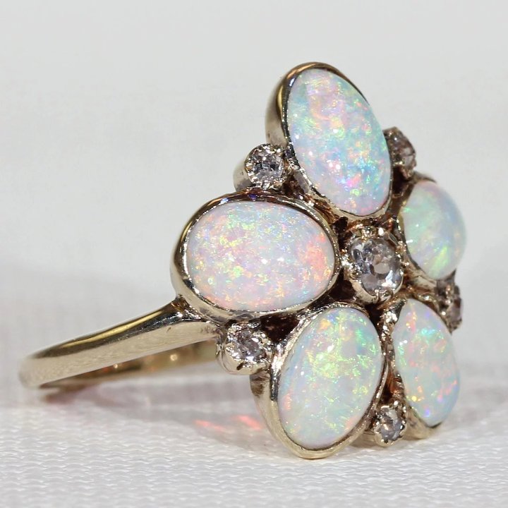 Stunning vintage round shape Opal and Diamond Cocktail ring, Cluster ring