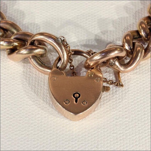 Antique Edwardian Curb Link Bracelet with Heart Lock 9k Gold - Victoria  Sterling