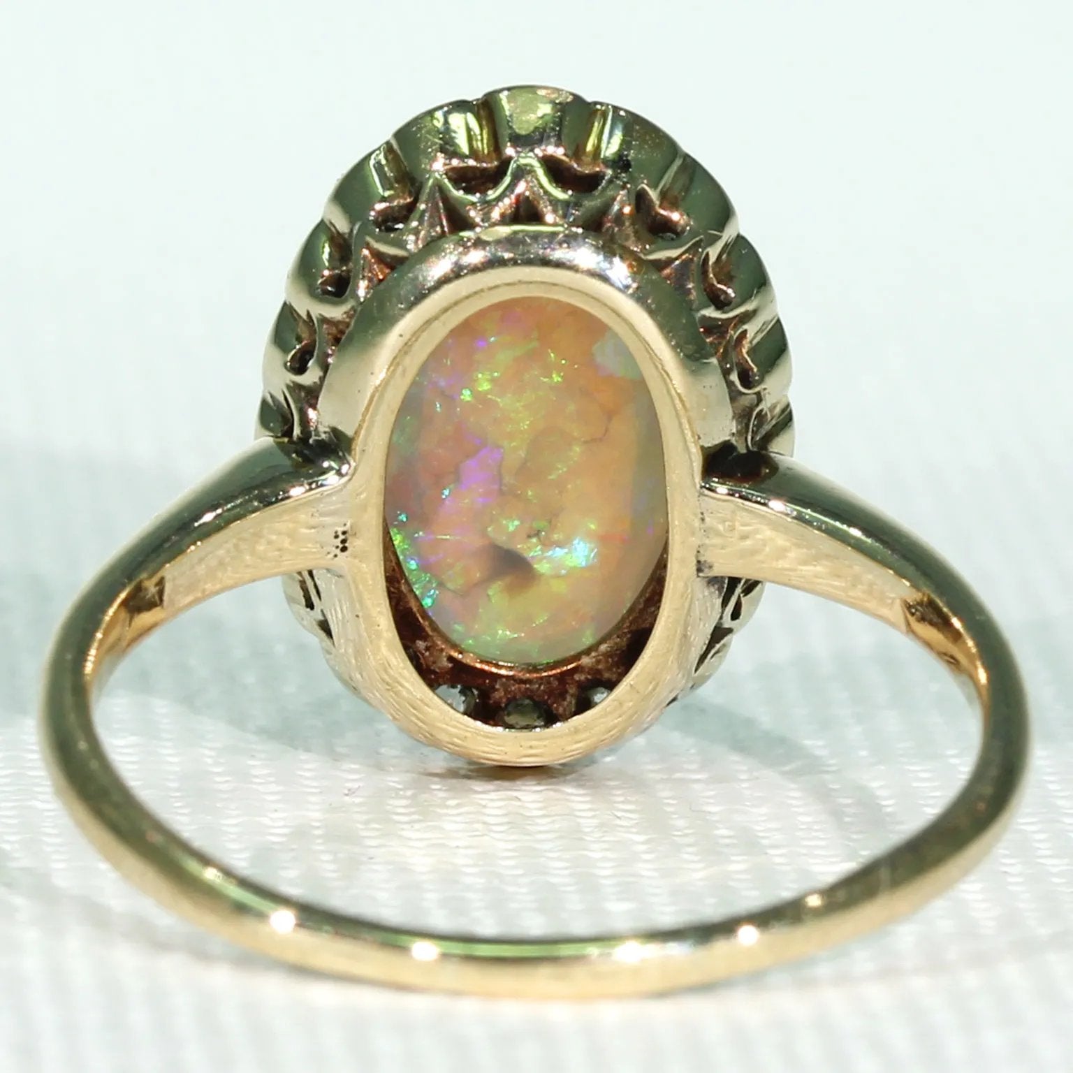 Edwardian Opal Diamond Cluster Ring 14k Gold - Victoria Sterling