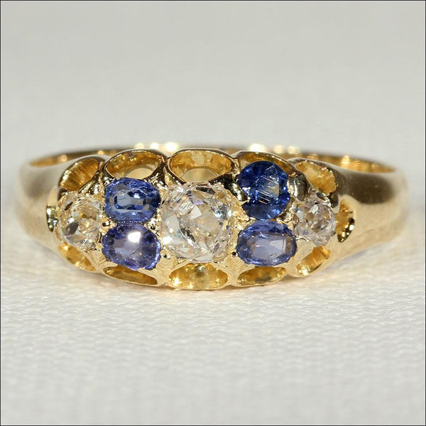 Victorian 18ct Gold Sapphire & Diamond Two Row Ring (83/O)