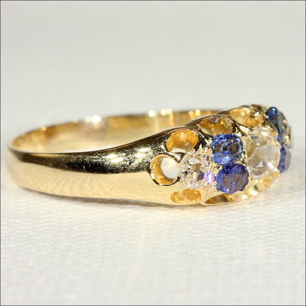 Victorian 18ct Gold Sapphire & Diamond Two Row Ring (83/O)