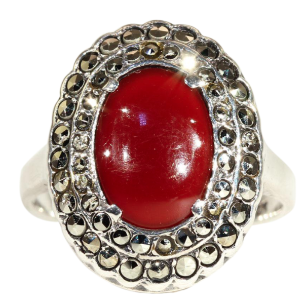 Red stone × marcasite vintage Ring