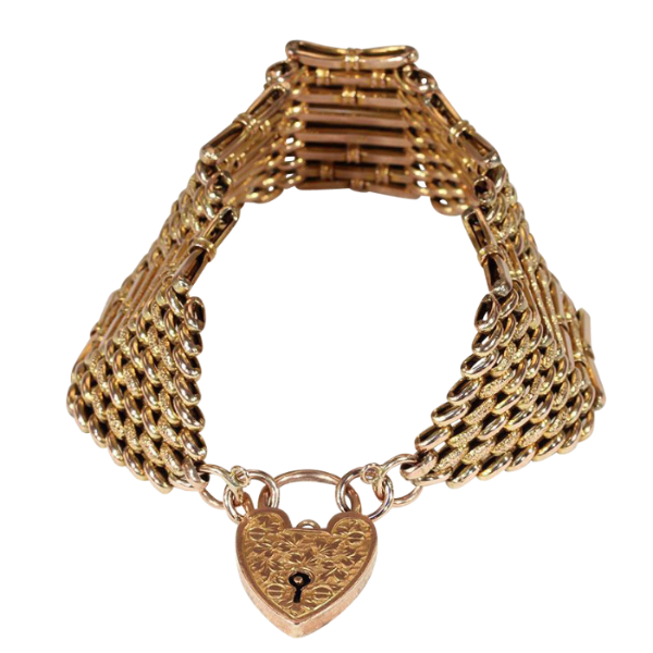 Antique Victorian 9K Yellow Gold Heart Locket Solid Gold Bracelet at 1stDibs