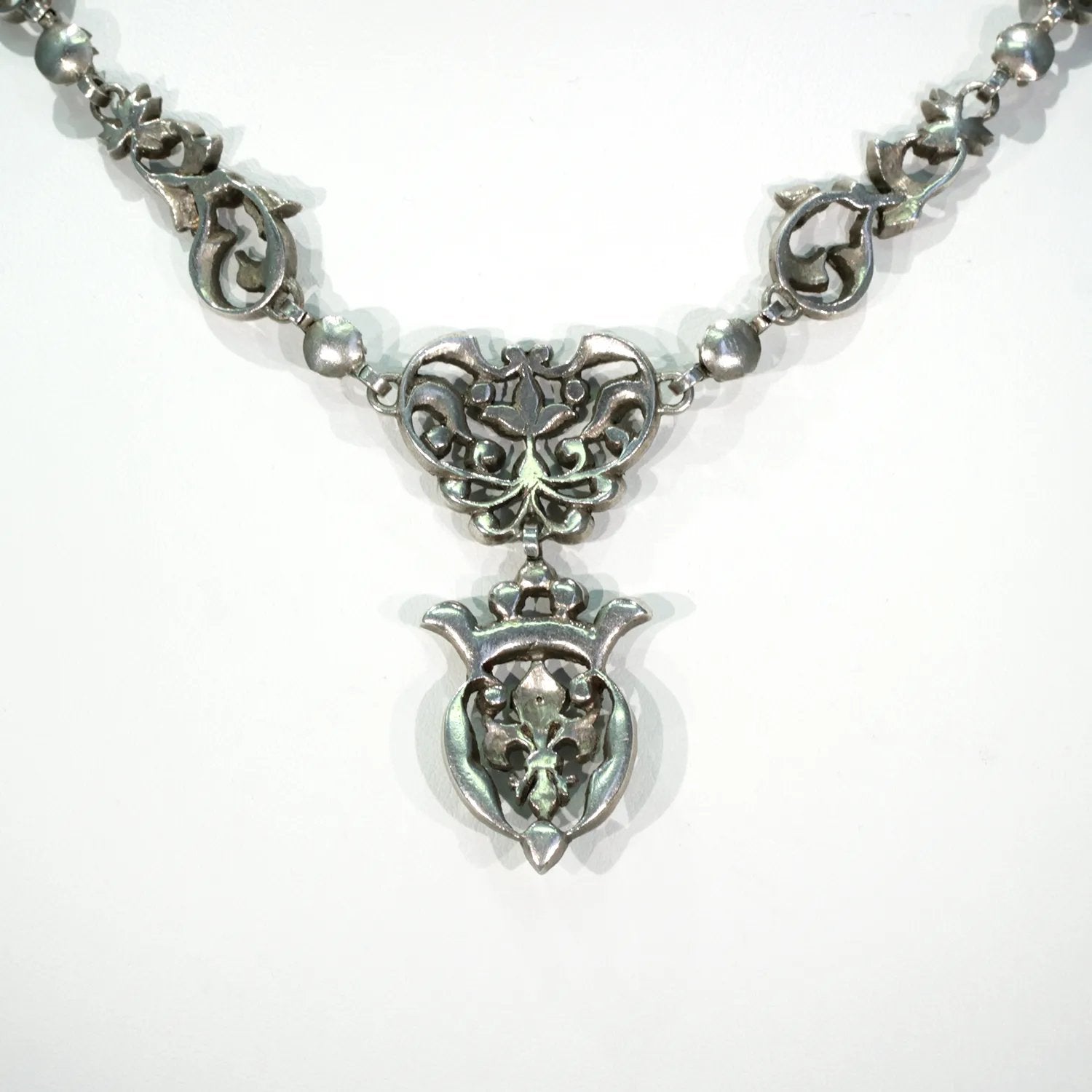 Silver French Fleur-de-lis Antique Paste Necklace - Victoria Sterling