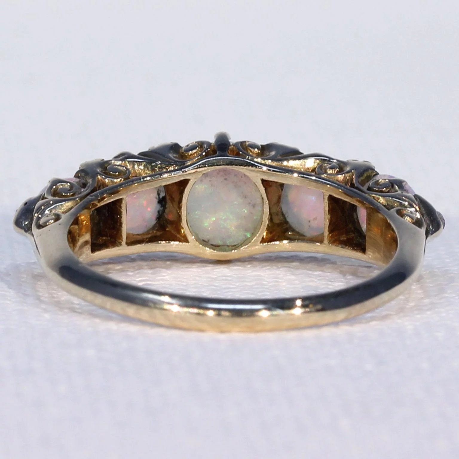 Victorian 5 Stone Opal Diamond Ring Half Hoop 18k Gold - Victoria Sterling
