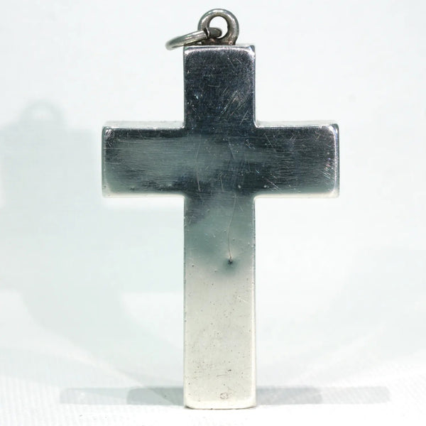 Abstract Metal Necklace With Black Cross Pendant Statement