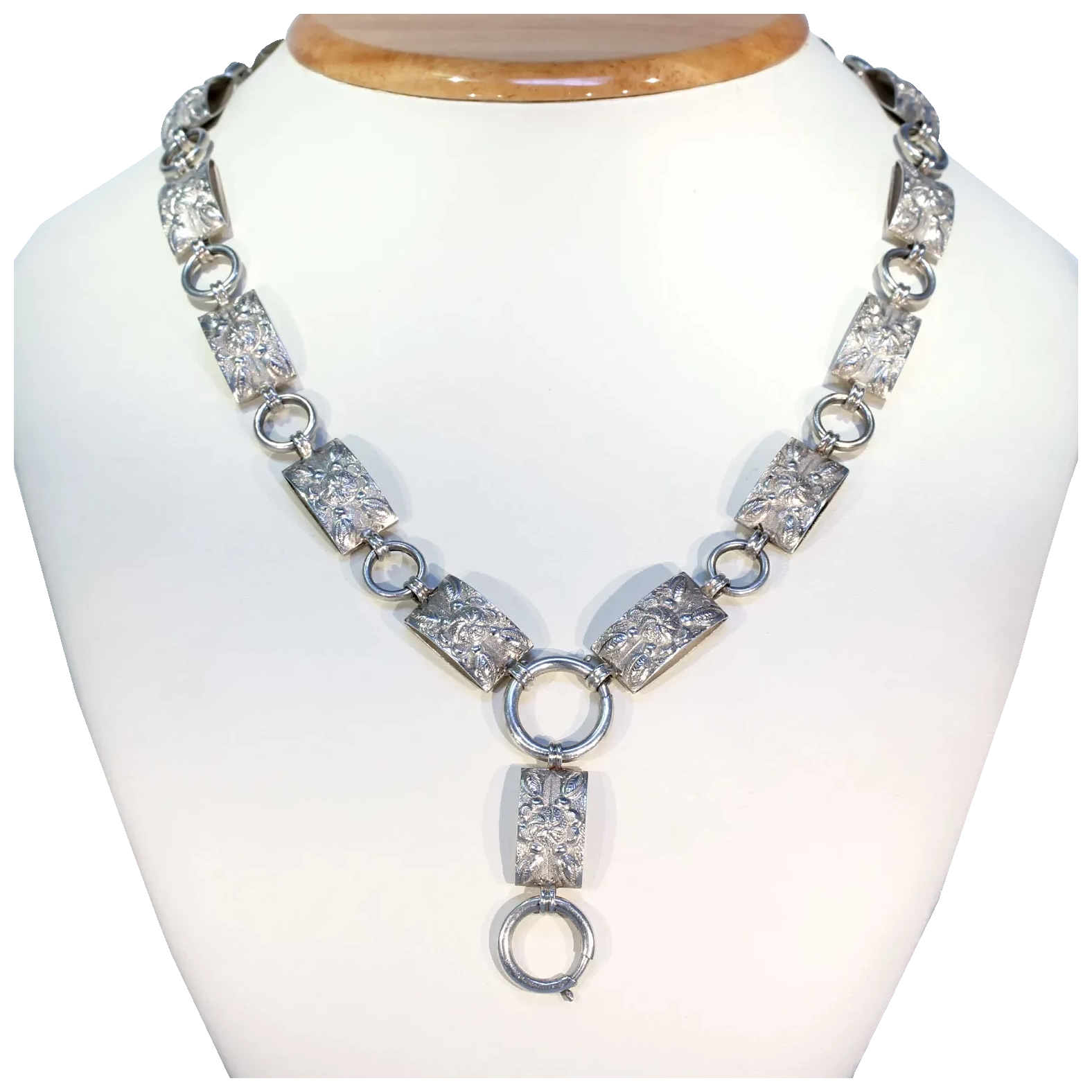 Victorian Repousséd Floral Collar Necklace in Sterling Silver