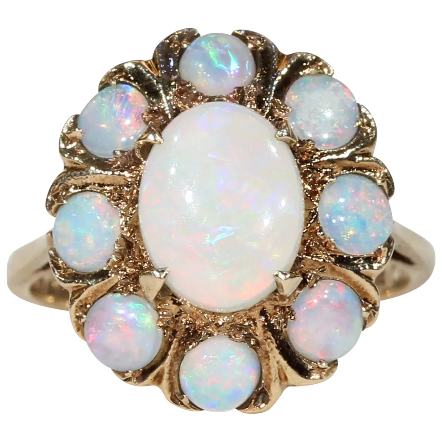Vintage Opal and Diamond cluster ring, 18k gold and Platinum - Ruby Lane